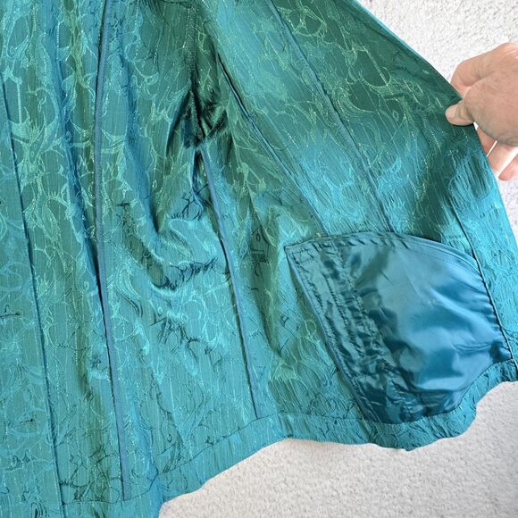 Chicos Additions Teal Textured Button Jacket Size 2 Hip Length Jacquard Workwear - Picture 13 of 16